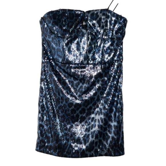 Zara Womens Blue Leopard Strapless Sequin Mini Dress Size Medium NEW Festive Day - Picture 2 of 12